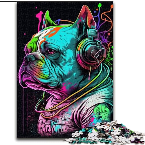 1000-teiliges Puzzle für Erwachsene, Kopfhörer-Bulldogge, Karton, Puzzlegröße 26x38cm, Denksportspiel, interaktives Familienspiel, geeignet für Kinder ab 14 Jahren 1000-teiliges Puzzle für Erwachsene, Kopfhörer-Bulldogge, Karton, Puzzlegröße 26x38cm, Denksportspiel, interaktives Familienspiel, geeignet für Kinder ab 14 Jahren von ZKYUBEK