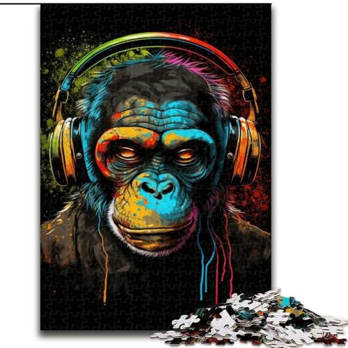 Puzzle für Erwachsene, 1000-teiliges Kopfhörer-Schimpansen-Puzzle für Erwachsene, Größe 50x75cm, kreatives Familienspiel und Heimdekoration, Teenager Puzzle für Erwachsene, 1000-teiliges Kopfhörer-Schimpansen-Puzzle für Erwachsene, Größe 50x75cm, kreatives Familienspiel und Heimdekoration, Teenager von ZKYUBEK