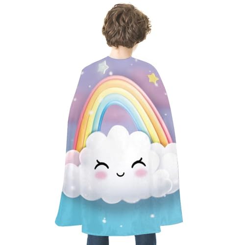 ZLFDSKGY Cartoon lächelnde Wolke Regenbogen gedruckt Halloween doppelseitige Umhänge Cosplay Kostüme Umhang für Urlaub Party Abend Party Damen Herren von ZLFDSKGY