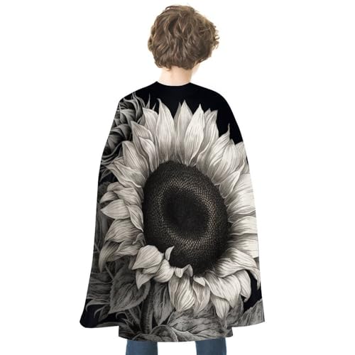 ZLFDSKGY Sonnenblumen-Umhang mit schwarz-grauem Druck, doppelseitig, Cosplay, Kostüme, Umhang für Urlaub, Party, Abend, Party, Damen und Herren von ZLFDSKGY