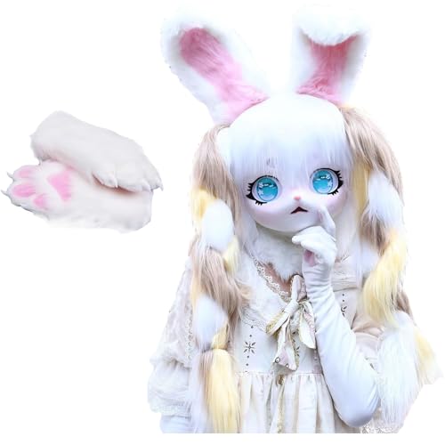 Pelzige Tragbare Kapuzen, Handschuhe, KIG Fursuit Tierkopfbedeckung, Katzenkopfbedeckung Im Lolita-Stil, Anime-Haarschmuck(A) von ZLJLYP