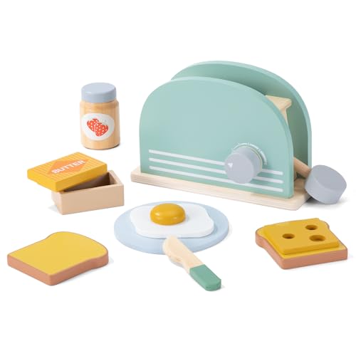 Holz Pop-up Toaster Spielzeug Spielküche Kinderküche Zubehör mit Brotscheiben Butter von ZLLkeji