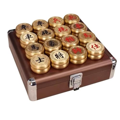 ZLSNOBLE Chinese Chess Set, Travel Set, Brass Chess Pieces/Leather Board, Puzzle Game for Two People, Pieces Diameter 4.0cm/1.6" von ZLSNOBLE