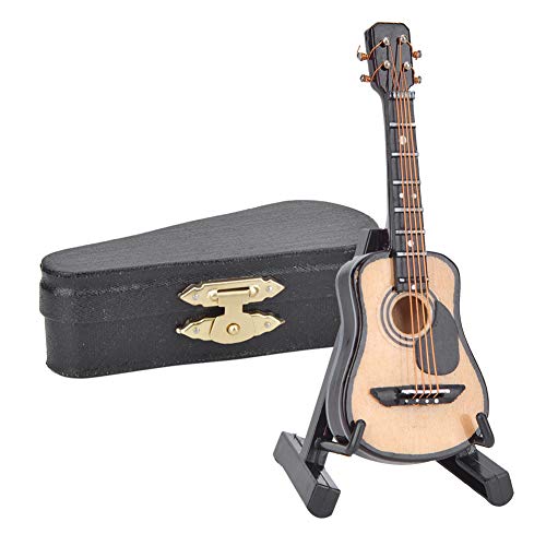 Miniaturgitarre aus Holz, Gitarrendekoration, 3,1-Zoll-Miniatur-Akustikgitarrenmodell mit Ständer für Dekoration, Heimschreibtisch und Bürotisch von ZLXHDL