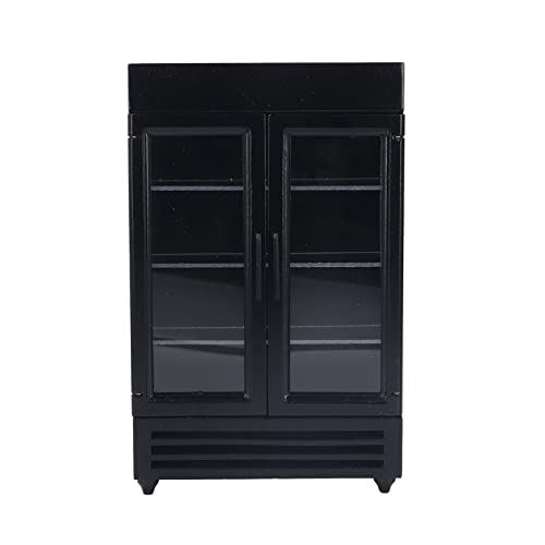 Puppenhausmöbel, Mini-Küchen-Gefrierschrank aus Birkenholz, Puppenhaus-Kühlschrank aus Holz, leichtes Zubehör für Puppenhäuser im Maßstab 1:12, schöne Geschenkoption (Black) von ZLXHDL