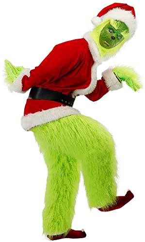 ZLYJ 7Pcs Anzug Weihnachten Erwachsene Grinch Deluxe Santa Kostüm Mit Maske Weihnachten Party Kostüm Ball Cosplay Red,S von ZLYJ