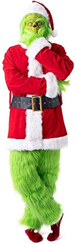 ZLYJ Flovey Grinch Cosplay Kostüm Grüne Maske Weihnachtsmütze Socke Komplettset Outfits Weihnachten Prop Red,XXL von ZLYJ