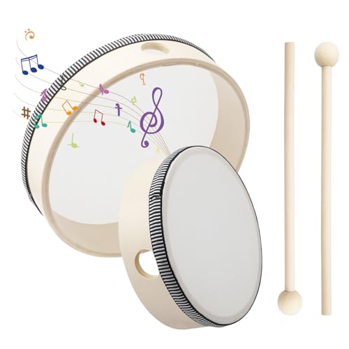 2 Stück Trommel Kinder (6 Zoll & 8 Zoll), Kindertrommel, Tamburin Kinder Trommel, Drum, Handtrommel für Kinder, Tambourine, Handtrommel für Erwachsene, Trommeln Bringen Sie Zwei TrommelstöCke mit von ZMDMAH