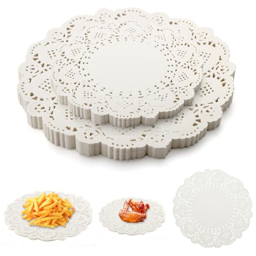 ZMDMAH 200pcs Tortenspitze, 100pcs 5.5 Zoll + 100pcs 7.5 Zoll Rund Lace Tortenpapier, Weiß Tassendeckchen, Tortenspitzen Klein Rund für Kuchen, Desserts, Brathähnchen von ZMDMAH