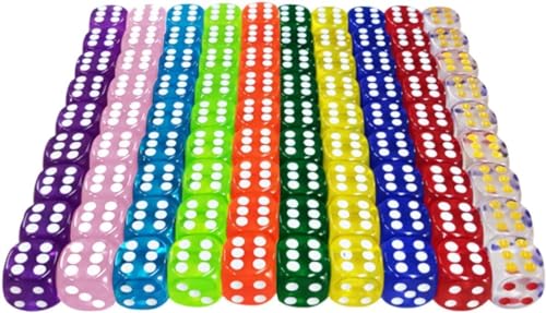 ZMDMAH 6 Seitige Würfel Set, 100 Stück Dice Set 16mm Sechsseitiger Würfel Durchscheinende Farben Acryl Polyedrisch Würfel Set Spielwürfel Tischspiele für Spiel und Party von ZMDMAH