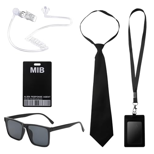 ZMDMAH 6 Stück Spion Agenten KostüM Men In Black KostüM Security KostüM KostüM Set Schwarz KostüM Accessoires mit Sonnenbrille Krawatte Ausweis und Kartenhalter Geeignet für MäNner Frauen und Kinder von ZMDMAH