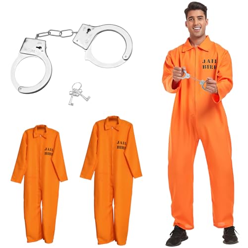 ZMDMAH 1 Pcs Gefängnis Kostüm Orange mit Handschellen, Unisex Häftling Kostüm Herren Damen, Gefangener Kostüm, Sträfling Gefangene Kostüm Karneval Cosplay für Sträflinge, Gefangene und Räuber (L) von ZMDMAH