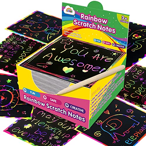 ZMLM 125 Blätter Regenbogen Kratzpapier, Kratzbilder Kartenblätter für Kinder Erwachsene Scratch Note Arts Kratzbuch Jungen Mädchen DIY Geburtstagsspiel Geschenkbox von ZMLM