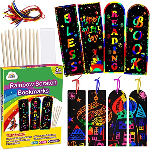 ZMLM 36 Stück Kratzbilder für Kinder, Scratch Art Lesezeichen für Kinder Stil Magic Rainbow DIY Lesezeichen Kunst & Handwerk Papier Lesezeichen Geschenk Tags Party Favor Pack Aktivität Bulk Making Kit von ZMLM