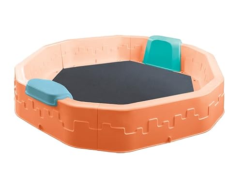 Robuster Kindersandkasten aus Polypropylen mit Zwei bequemen Sitzen | Der Sandkasten ist das ideale Kinderspielzeug für Terrasse und Garten | Maße 150x150x25 cm (Orange) von ZMMMAXPOL