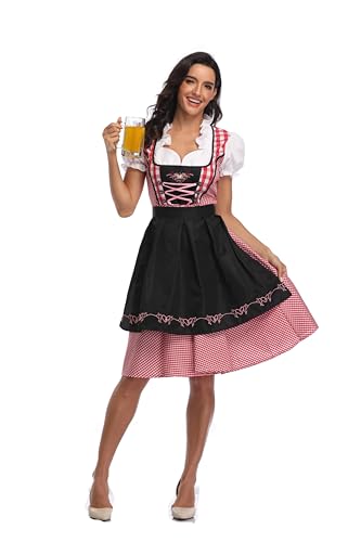 ZNLFS Damen Oktoberfest Dirndl Kostüm Dienstmädchen Plaid Deutsches Bierfest Cosplay Bayerisches Kleid Halloween Verkleidung Karneval Outfits (Schwarz, L) von ZNLFS