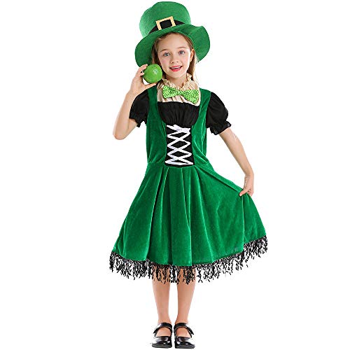 ZNLFS Kobold-Kostüm für Kinder und Mädchen, irisches grünes Kleeblatt, Outfit, St. Patrick's Day, Verkleidung mit Irland-Hut, Grün, 3–4 Jahre von ZNLFS