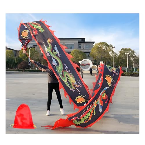 ZNQNDSR Dragon Poi Drachenband Poi für Fitness, Party, Bühnenaufführung, Requisiten-Set, Drachen-Poi mit Aufbewahrungstasche, chinesisches Schleifenband (schwarz) von ZNQNDSR