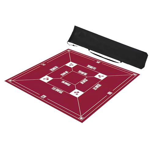 ZNQNDSR Mahjong-Spielmatte mit Aufbewahrungstasche, rutschfeste, Geräuschreduzierende Große Mahjong-Matte, Mahjong-Matte für Mahjong-Poker-Kartenspiele(Red,37x37in) von ZNQNDSR