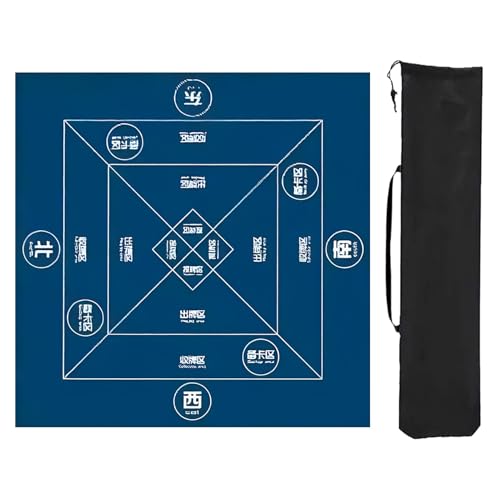 ZNQNDSR Mahjong-Tischmatte mit Anleitung, Mahjong-Tischunterlage mit Aufbewahrungstasche, Spieltischmatte für Mahjon Poker(Blue,37x37in) von ZNQNDSR