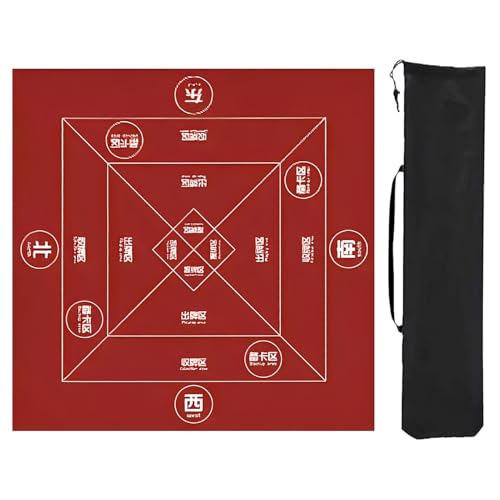 ZNQNDSR Mahjong-Tischmatte mit Anleitung, Mahjong-Tischunterlage mit Aufbewahrungstasche, Spieltischmatte für Mahjon Poker(Red,31x31in) von ZNQNDSR