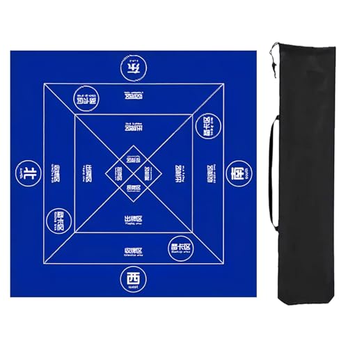 ZNQNDSR Mahjong-Tischmatte mit Aufbewahrungstasche, rutschfeste, Verdickte Mahjong-Spielmatte, Mahjong-Matte für Mahjong-Poker-Kartenspiele(Blue,35x35in) von ZNQNDSR