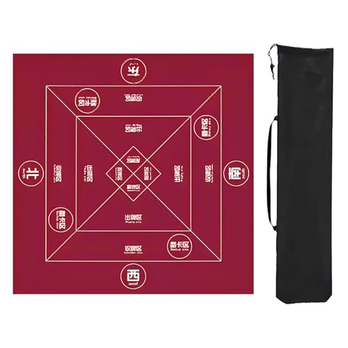 ZNQNDSR Mahjong-Tischmatte mit Aufbewahrungstasche, rutschfeste, Verdickte Mahjong-Spielmatte, Mahjong-Matte für Mahjong-Poker-Kartenspiele(Red,35x35in) von ZNQNDSR