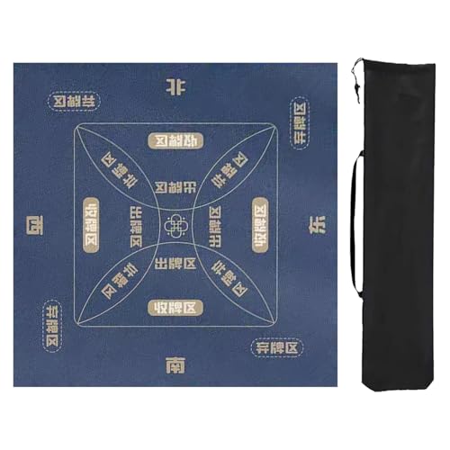 ZNQNDSR Quadratische Mahjong-Spielmatte mit Aufbewahrungstasche, rutschfeste Mahjong-Tischmatte mit Regeln, Geräuschreduzierende Mahjong-Matte für Spiele(Blue,35x35in) von ZNQNDSR