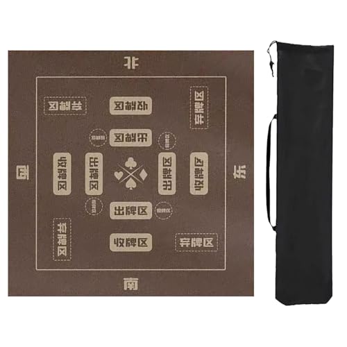 ZNQNDSR Quadratische Mahjong-Spielmatte mit Aufbewahrungstasche, rutschfeste Mahjong-Tischmatte mit Regeln, Geräuschreduzierende Mahjong-Matte für Spiele(Brown,39x39in) von ZNQNDSR