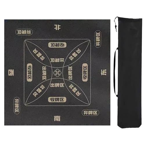 ZNQNDSR Quadratische Mahjong-Spielmatte mit Aufbewahrungstasche, rutschfeste Mahjong-Tischmatte mit Regeln, Geräuschreduzierende Mahjong-Matte für Spiele(Dark Gray,33x33in) von ZNQNDSR