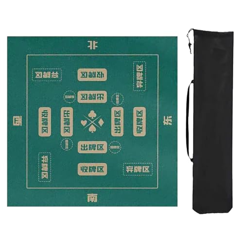 ZNQNDSR Quadratische Mahjong-Spielmatte mit Aufbewahrungstasche, rutschfeste Mahjong-Tischmatte mit Regeln, Geräuschreduzierende Mahjong-Matte für Spiele(Green,31x31in) von ZNQNDSR