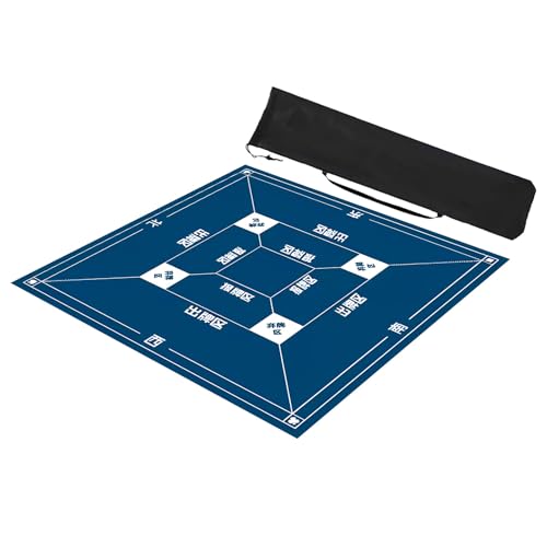 ZNQNDSR Quadratische Mahjong-Tischmatte mit Regeln, rutschfeste Mahjong-Spielmatte mit Kordelzugbeutel, Mahjong-Matte für Mahjon Poker(Blue,31x31in) von ZNQNDSR