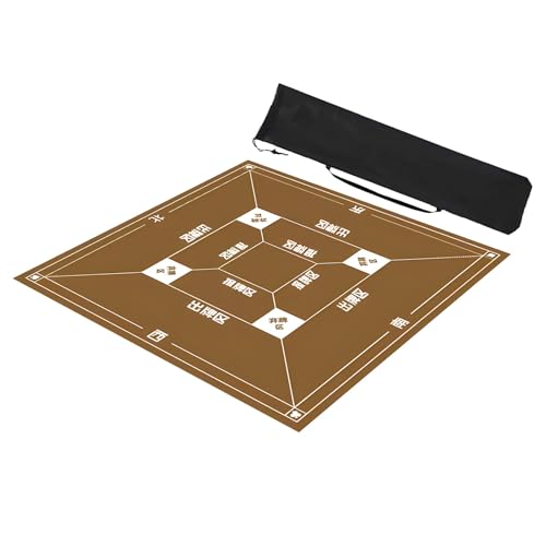 ZNQNDSR Quadratische Mahjong-Tischmatte mit Regeln, rutschfeste Mahjong-Spielmatte mit Kordelzugbeutel, Mahjong-Matte für Mahjon Poker(Brown,33x33in) von ZNQNDSR