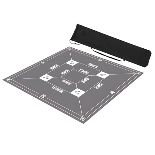 ZNQNDSR Quadratische Mahjong-Tischmatte mit Regeln, rutschfeste Mahjong-Spielmatte mit Kordelzugbeutel, Mahjong-Matte für Mahjon Poker(Gray-,31x31in) von ZNQNDSR