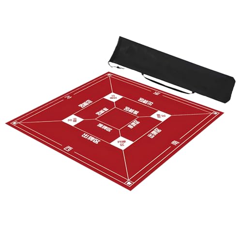 ZNQNDSR Quadratische Mahjong-Tischmatte mit Regeln, rutschfeste Mahjong-Spielmatte mit Kordelzugbeutel, Mahjong-Matte für Mahjon Poker(Red,33x33in) von ZNQNDSR