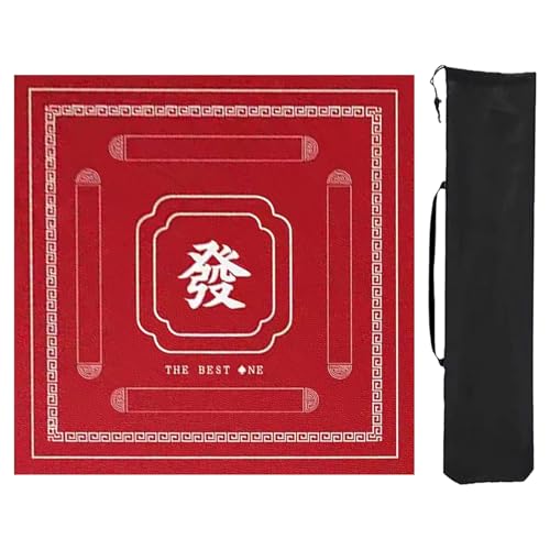 ZNQNDSR Quadratische Mahjong-Tischunterlage, rutschfeste Mahjong-Spielmatte mit Aufbewahrungstasche, Spieltischmatte für Mahjon Poker(Red,39x39in) von ZNQNDSR