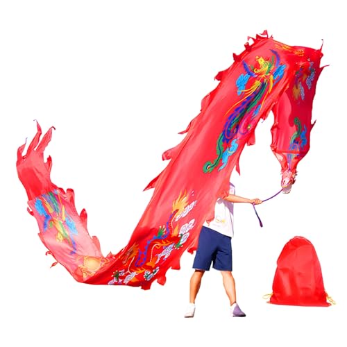 ZNQNDSR drachentanzband Drachen-Poi Mit 3D-Drachenkopf, Drachenflaggen-Poi Für Das Gymnastiktraining, Chinesisches Wurfband Für Tanzpartys(Red,26 ft) von ZNQNDSR