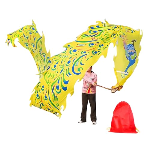 ZNQNDSR drachentanzband Drachen-Poi Mit 3D-Drachenkopf Und Schaukelseil-Kombination, Drachentanzband Mit Aufbewahrungstasche, Drachenband-Poi Für Jonglieren(Yellow,33 ft) von ZNQNDSR