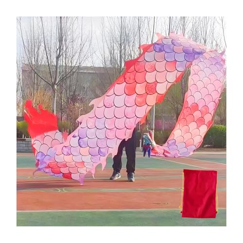 ZNQNDSR drachentanzband Drachen-Poi Mit Drachenkopf, Drachenband-Poi Für Fitness-Party, Bühnenauftritt, Requisiten-Set, Waschbarer Drachenflaggen-Poi(Pink,12m/37ft) von ZNQNDSR