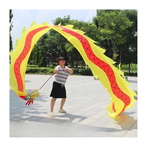 ZNQNDSR drachentanzband Drachenband-Poi Für Die Frühlingsfestfeier, Drachen-Poi Mit Aufbewahrungstasche, Waschbarer Drachenflaggen-Poi(Yellow,6m/20ft) von ZNQNDSR