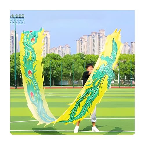 ZNQNDSR drachentanzband Leichter Drachenband-Poi, Chinesisches Wurfband Mit Zubehör, Waschbarer Drachen-Poi Für Outdoor-Fitness(Yellow and Green,26 ft) von ZNQNDSR