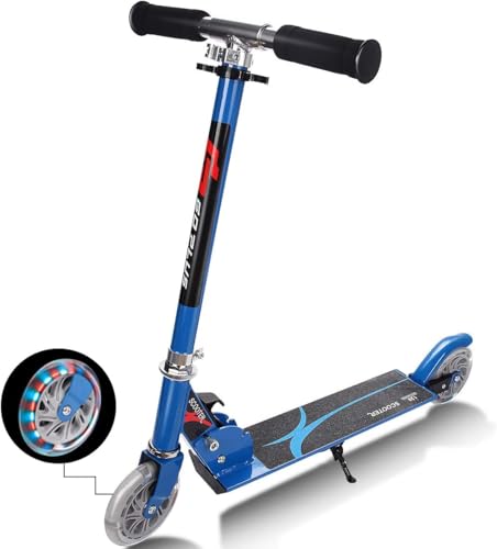 Folding Kick Scooter Scooter Kids Scooters, Leuchtende LED-Scooter mit 2 Rädern for Kinder im Alter von 4 bis 13 Jahren, Mädchen und Jungen, verstellbares, faltbares Schiebebrett mit T-Stange, maximal von ZOAPDEBCE