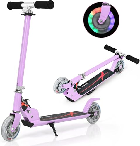 Folding Kick Scooter Scooter Kids Scooters, Leuchtende LED-Scooter mit 2 Rädern for Kinder im Alter von 4 bis 13 Jahren, Mädchen und Jungen, verstellbares, faltbares Schiebebrett mit T-Stange, maximal von ZOAPDEBCE