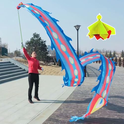 ZOAPDEBCE 3D Dragon Ribbon Streamer Outdoor Fitness Dragon D Drachen-Poi, Phönix-Federtanz, Drachen-Poi(Blu,10 m (33 ft)) von ZOAPDEBCE