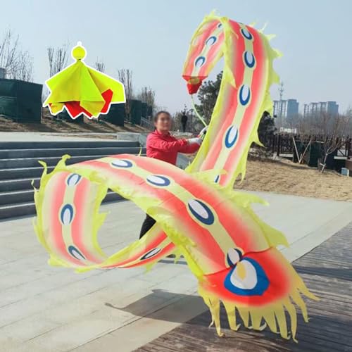 ZOAPDEBCE 3D Dragon Ribbon Streamer Outdoor Fitness Dragon D Drachen-Poi, Phönix-Federtanz, Drachen-Poi(Giallo,10 m (33 ft)) von ZOAPDEBCE