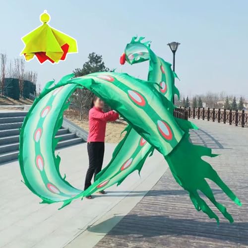 ZOAPDEBCE 3D Dragon Ribbon Streamer Outdoor Fitness Dragon D Drachen-Poi, Phönix-Federtanz, Drachen-Poi(Green,10 m (33 ft)) von ZOAPDEBCE