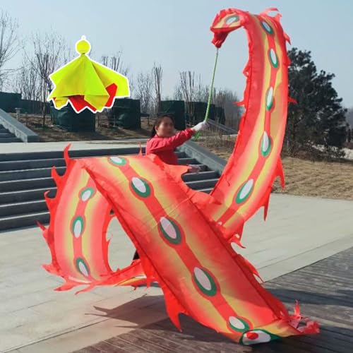 ZOAPDEBCE 3D Dragon Ribbon Streamer Outdoor Fitness Dragon D Drachen-Poi, Phönix-Federtanz, Drachen-Poi(Rosso,10 m (33 ft)) von ZOAPDEBCE