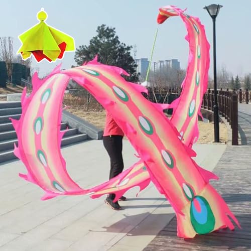 ZOAPDEBCE 3D Dragon Ribbon Streamer Outdoor Fitness Dragon D Drachen-Poi, Phönix-Federtanz, Drachen-Poi(Roze,10 m (33 ft)) von ZOAPDEBCE