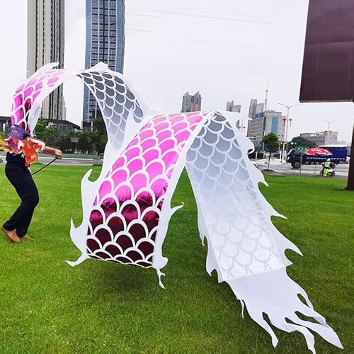 ZOAPDEBCE 3D Dragon Ribbon Streamer Outdoor Fitness Dragon D Drachen-Poi, gelb, leuchtender Tanz-Drachen-Poi(10 m (33 ft)) von ZOAPDEBCE