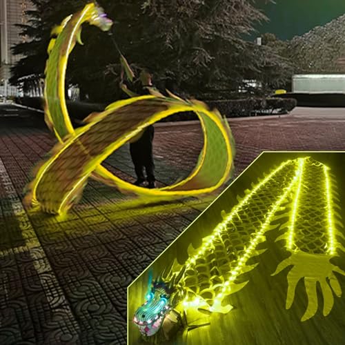 ZOAPDEBCE 3D Dragon Ribbon Streamer Outdoor Fitness Dragon D Drachen-Poi, gelb, leuchtender Tanz-Drachen-Poi von ZOAPDEBCE